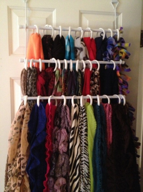 Organize your scarves with shower curtain rings.