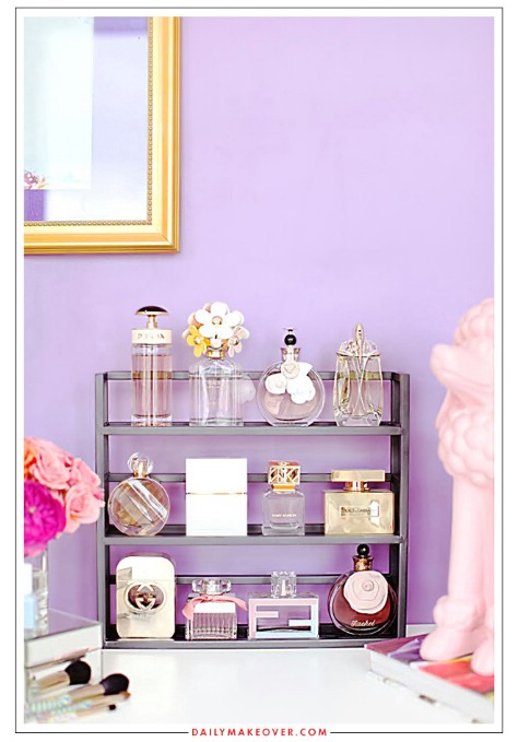 Use a spice rack to display your perfume bottles.