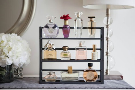 Use a spice rack to display your perfume bottles.