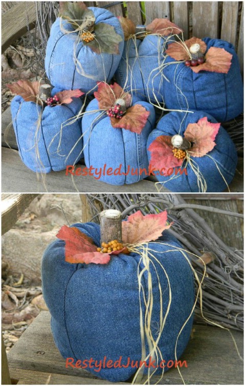 Just in time for Halloween—recycled denim pumpkins!