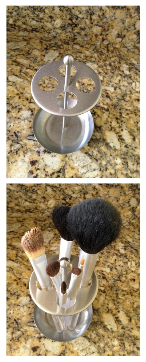 Store makeup brushes in a toothbrush holder.