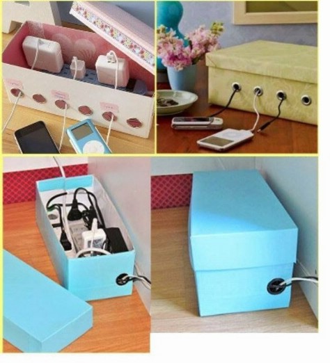 Neatly conceal your power cord in a shoebox.