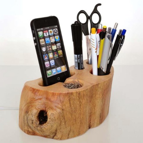 Create an organizer out of a tree stump.