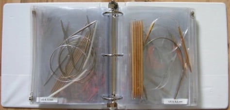 Store knitting needles in a binder.