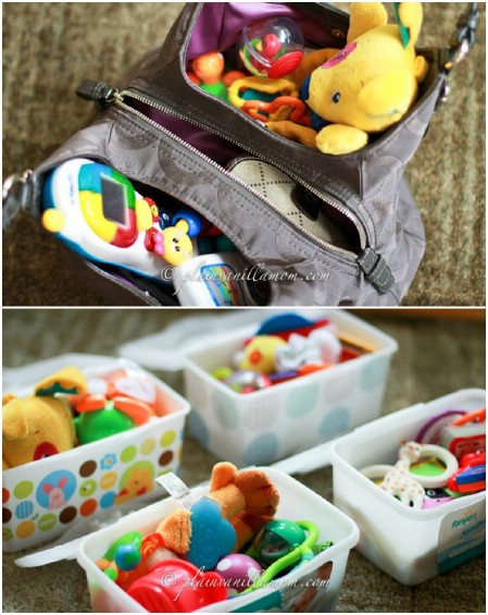 Prepare travel boxes with toys for car trips.