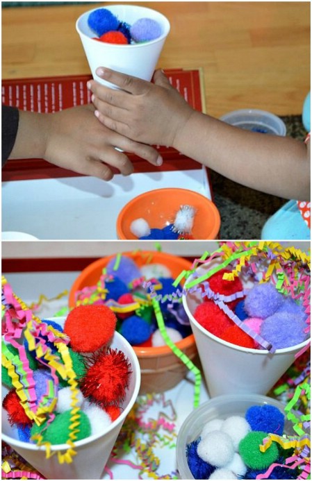 Make sundaes out of pom pons.