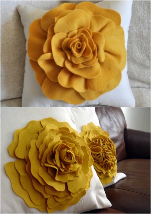 Fabric Flower Accent Pillow