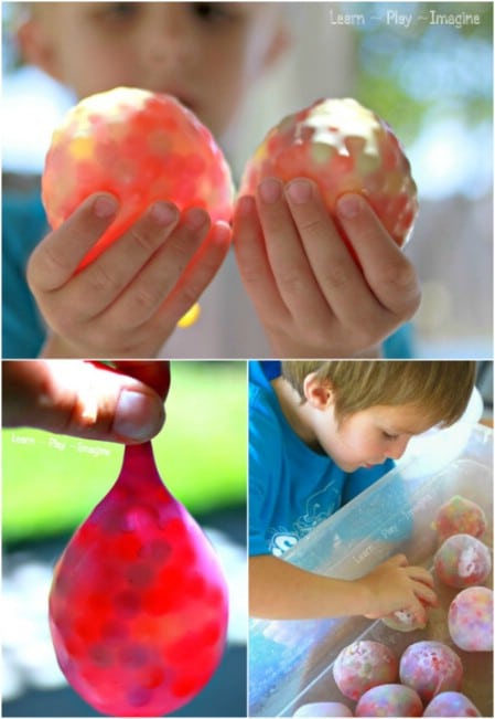 Freeze water beads inside balloons.