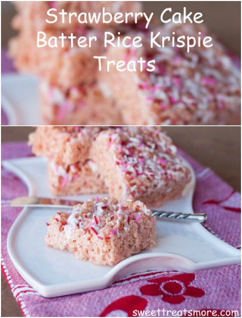 Strawberry Cake Batter Rice Krispie Treats