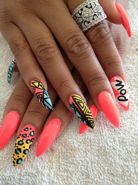 Boldly patterned “POW!” nails