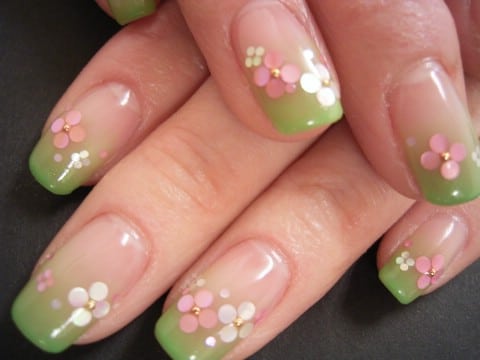 Simple green ombre tips with dainty flowers
