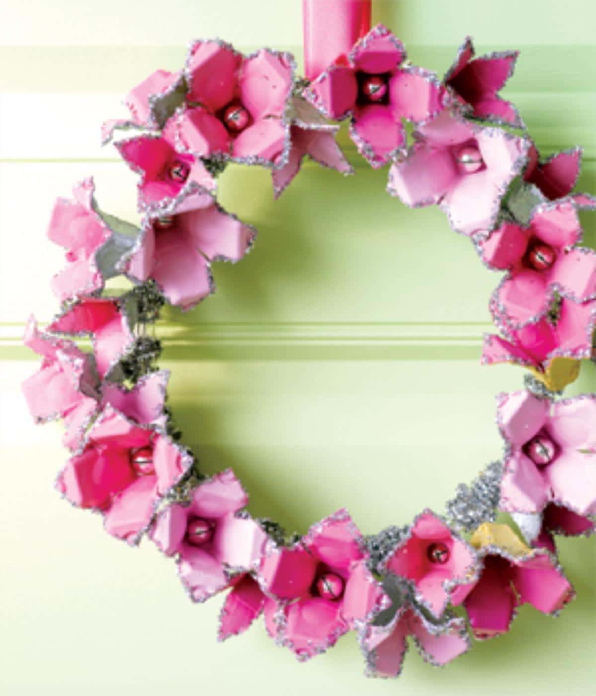 Pink Sparkly Egg Carton Flower Wreath