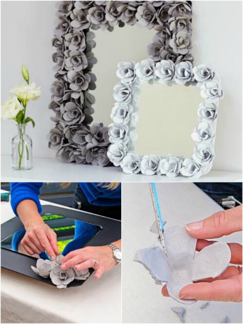 Decorative Mirror with Egg Carton Flowers