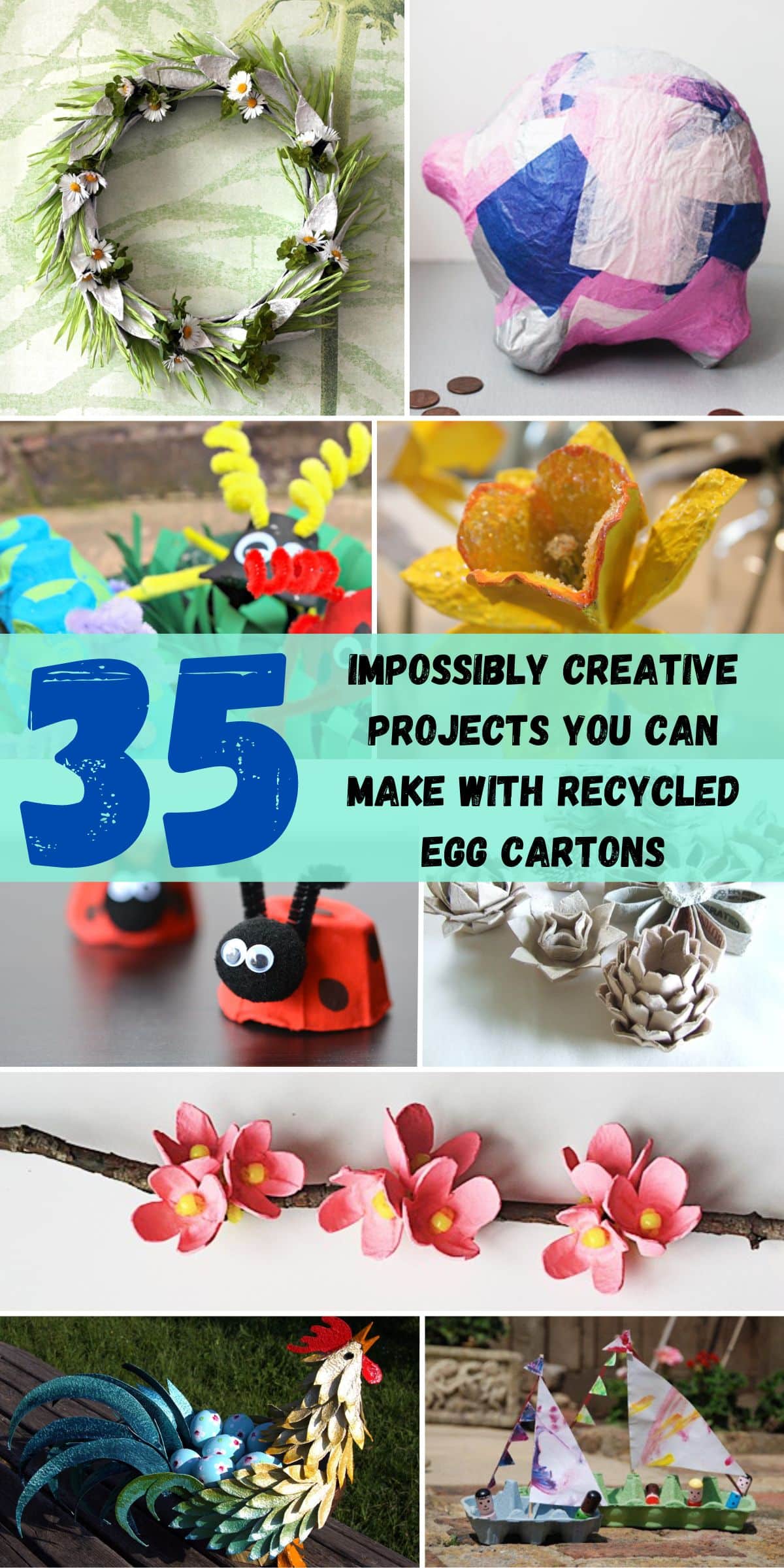 35 Impossibly Creative Projects You Can Make with Recycled Egg Cartons collage.