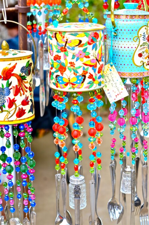 Colorful Wind Chimes with Tin Cans, Beads and Utensils