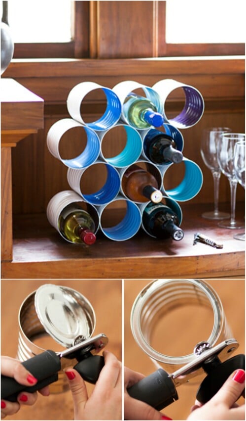 Tin Cans Are the Perfect Size for Making a Wine Rack