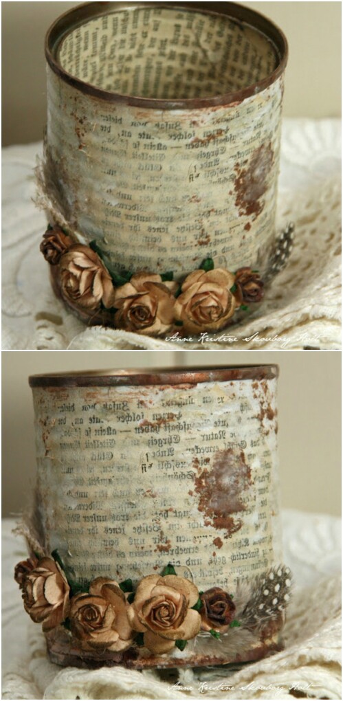 Beautiful Vintage Upcycled Tin Can Holder for Craft Supplies and More