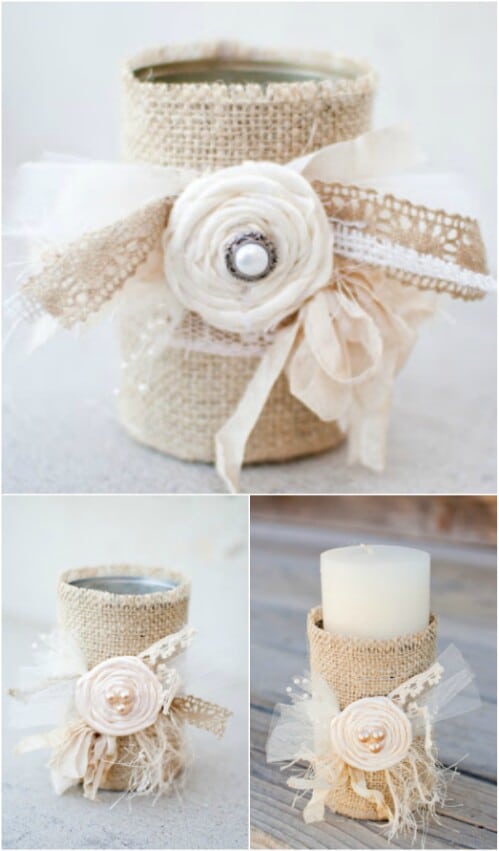 Burlap-Covered Tin Can Candle Holders—Perfect for a Wedding!