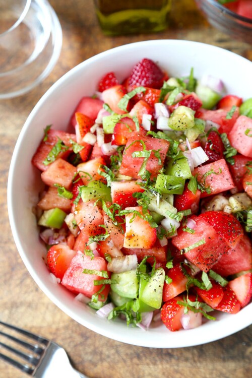 Strawberry, Tomatillo, and Watermelon Salad