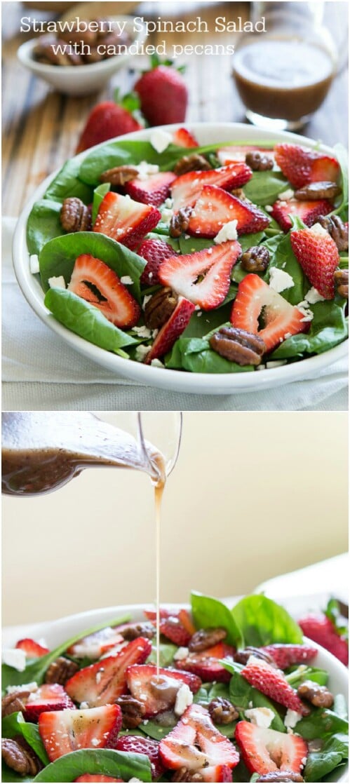 Strawberry Spinach Salad with Candied Pecans