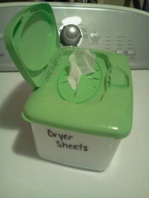 Use Baby Wipe Containers to Store Dryer Sheets
