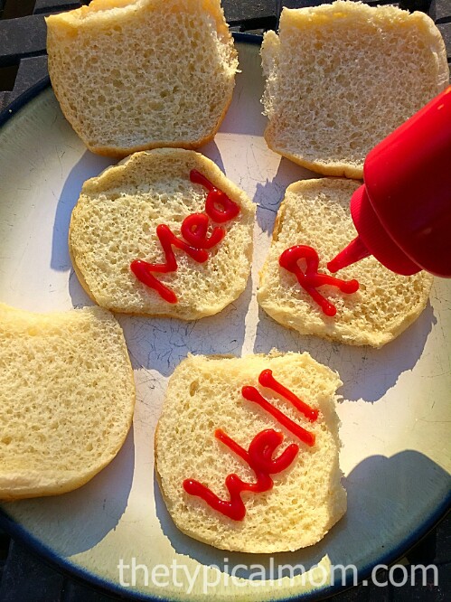8. Label buns with ketchup.