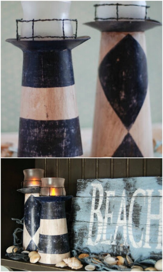 45. Make a charming lighthouse candle holder.