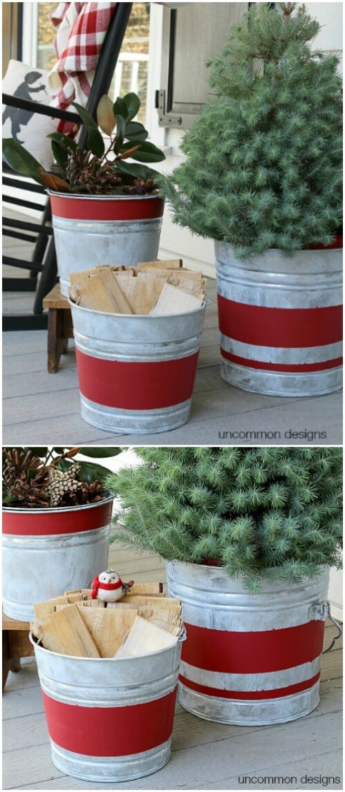Vintage Striped Galvanized Buckets