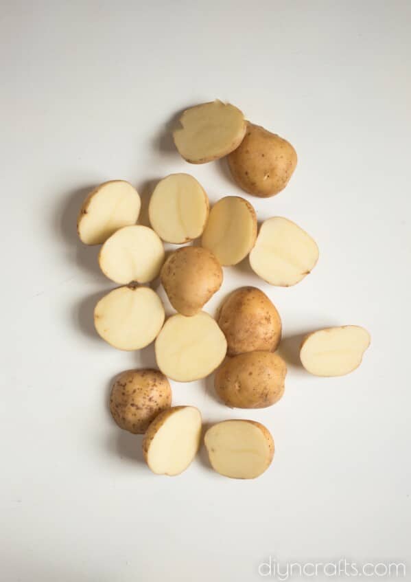 Baby potatoes, cut in half.