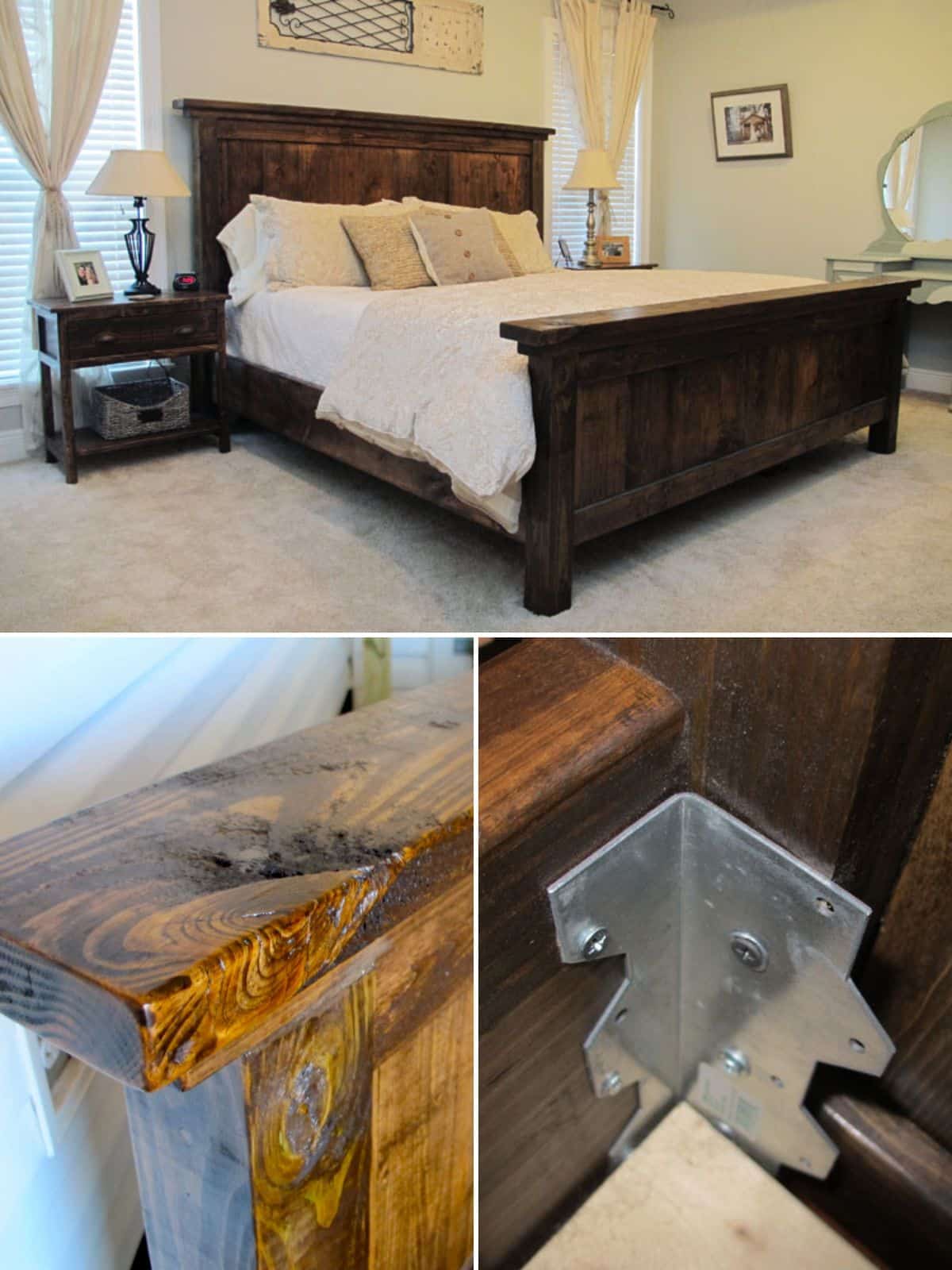 DIY Pottery Barn Inspired Farmhouse Bed collage.