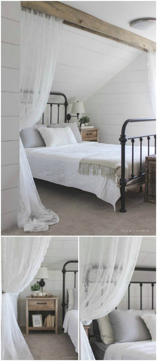 Wood Beam With Lace Curtains