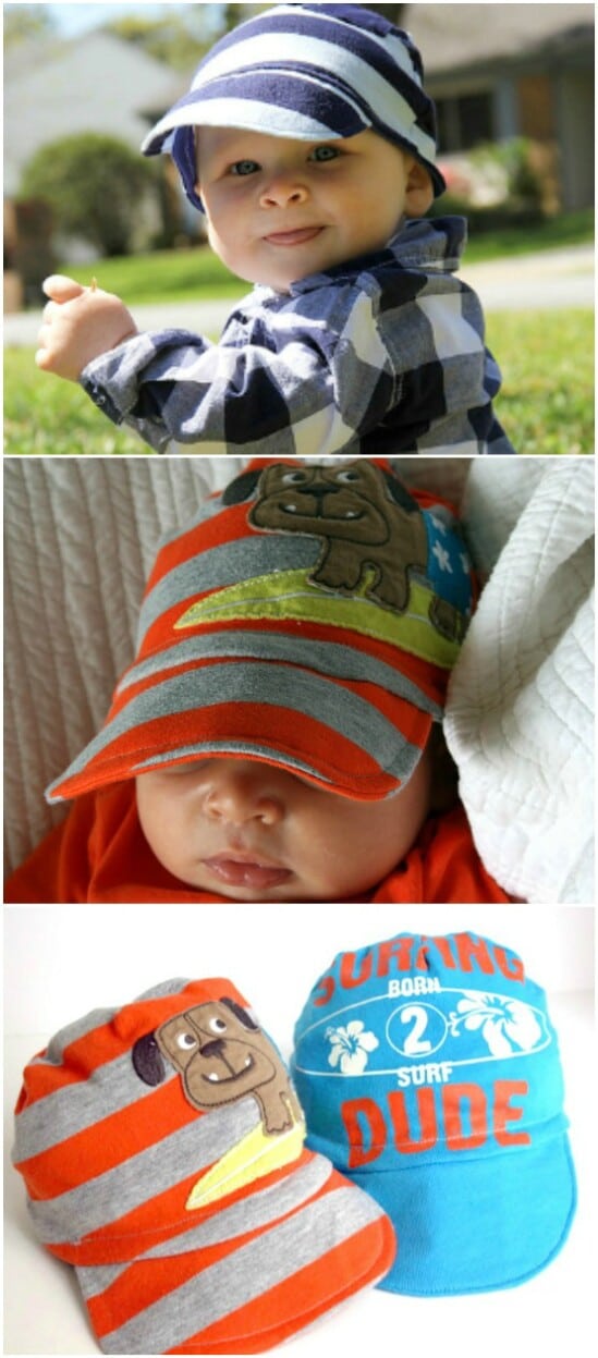 Baby Clothing Baseball Caps - 20 Adorably Creative Upcycling Projects To Repurpose Old Baby Clothes