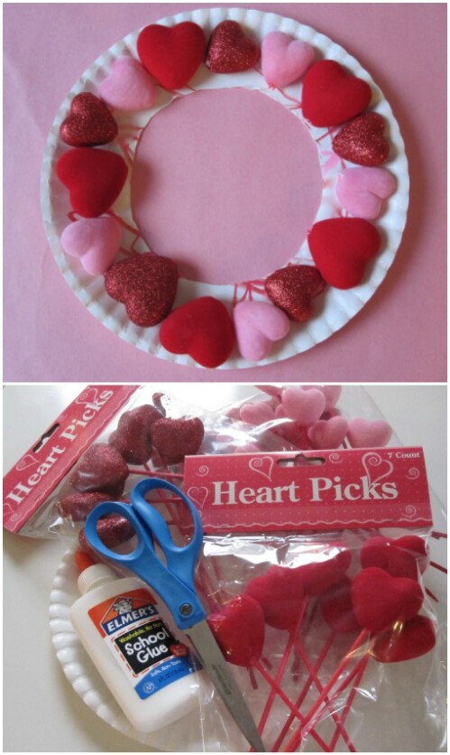 Puffy Heart Wreath - 20 Adorable And Easy DIY Valentine's Day Projects For Kids