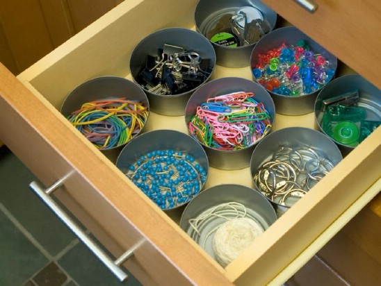 Drawer Organizers - 20 Frugally Genius Ways To Upcycle Empty Tuna Cans
