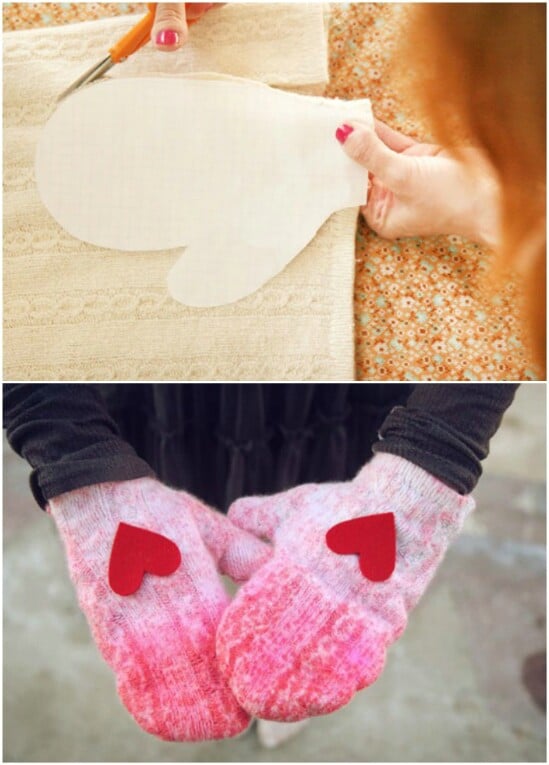 Heart Mittens - 50 Amazingly Creative Upcycling Projects For Old Sweaters