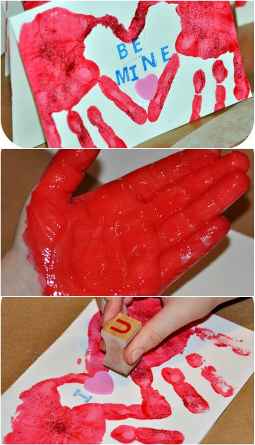 Handprint Valentine’s Card - 20 Adorable And Easy DIY Valentine's Day Projects For Kids