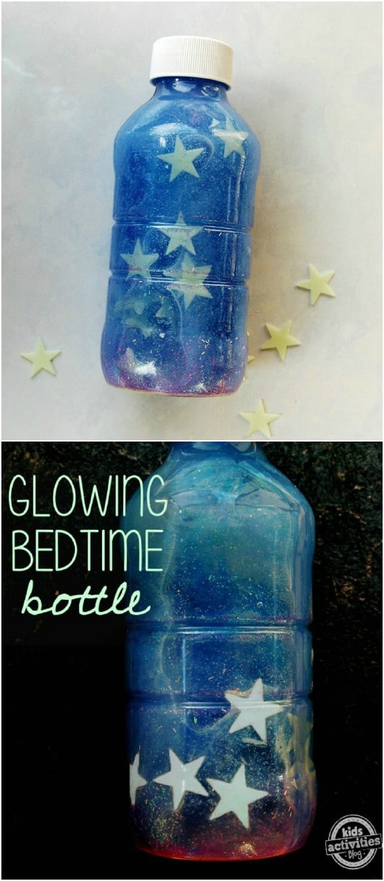 Glowing Bedtime Bottle - 25 Amazingly Fun Glow In The Dark DIY Projects For Kids