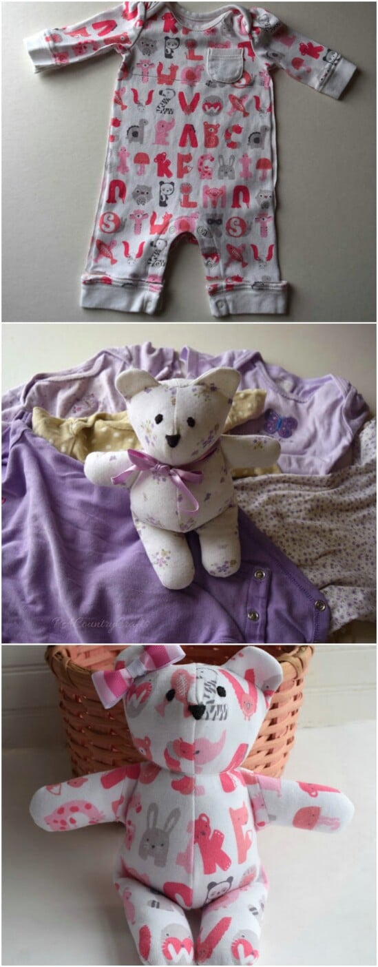 Baby Clothing Memory Bear - 20 Adorably Creative Upcycling Projects To Repurpose Old Baby Clothes