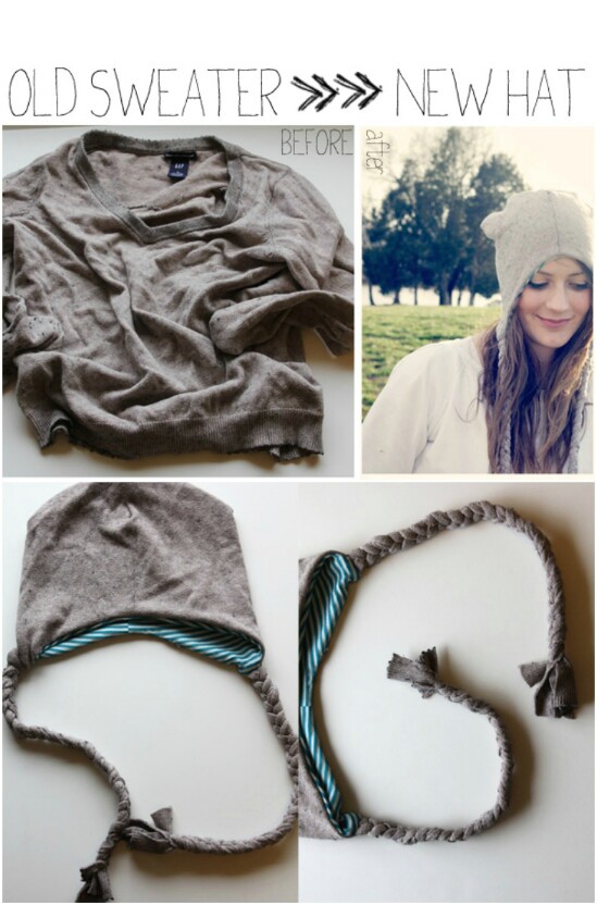 Snowy Day Hat - 50 Amazingly Creative Upcycling Projects For Old Sweaters
