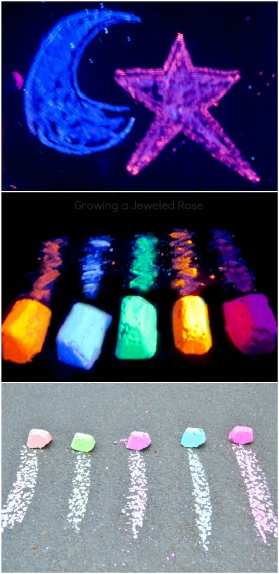 Glowing Sidewalk Chalk - 25 Amazingly Fun Glow In The Dark DIY Projects For Kids