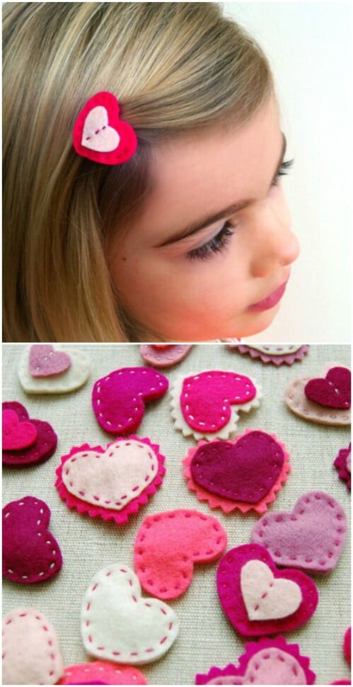 DIY Heart Barrettes - 20 Adorable And Easy DIY Valentine's Day Projects For Kids