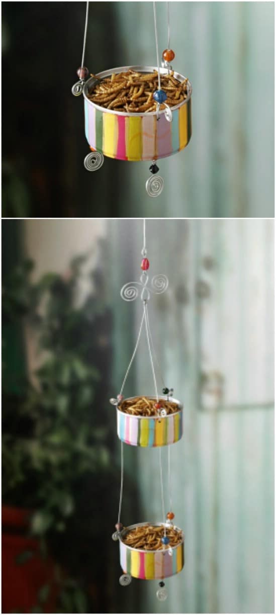 Colorful Bird Feeder - 20 Frugally Genius Ways To Upcycle Empty Tuna Cans