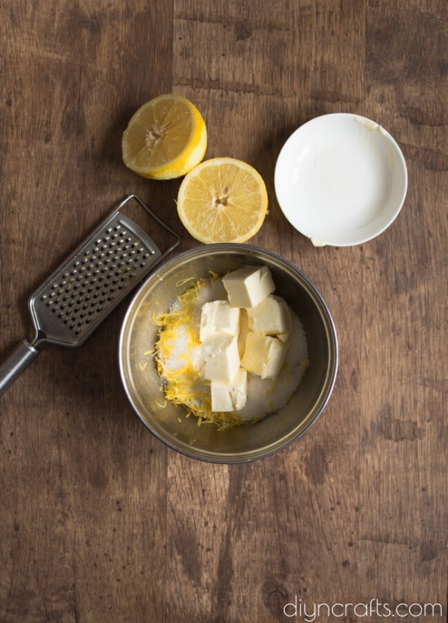 Mixing butter and lemon zest.