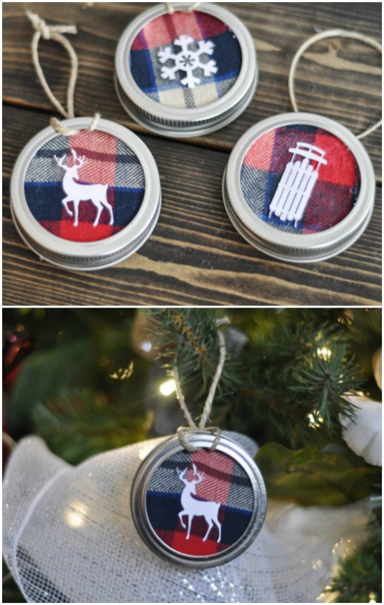 Mason Jar Lid Flannel Christmas Ornaments