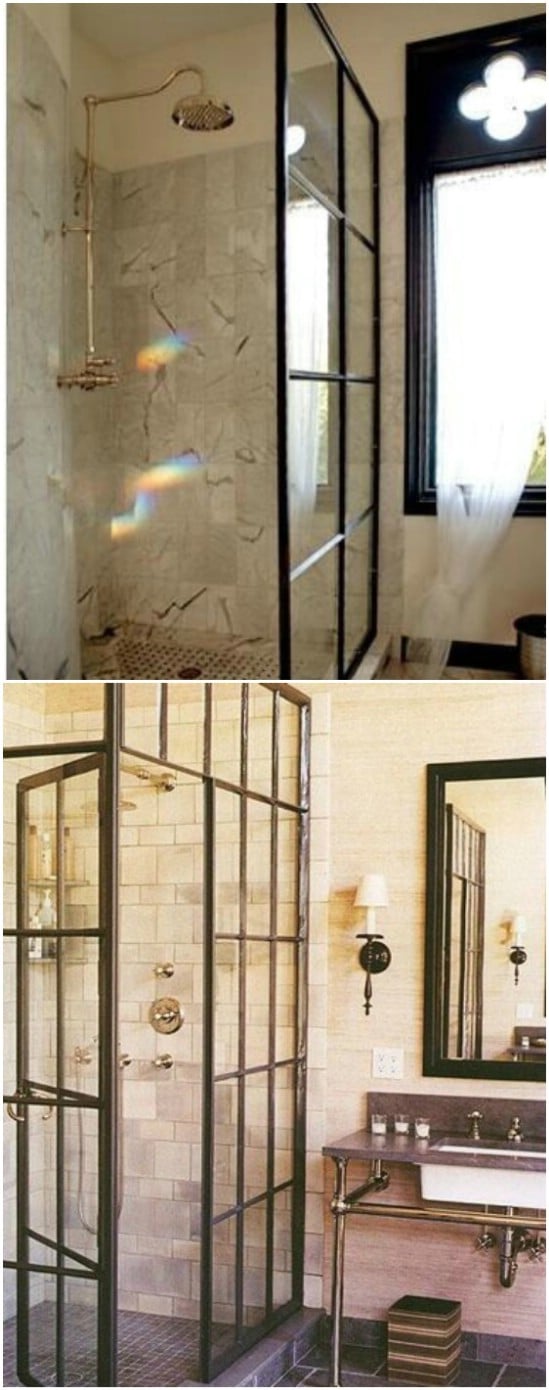 Puerta de ducha de ventana reutilizada de bricolaje