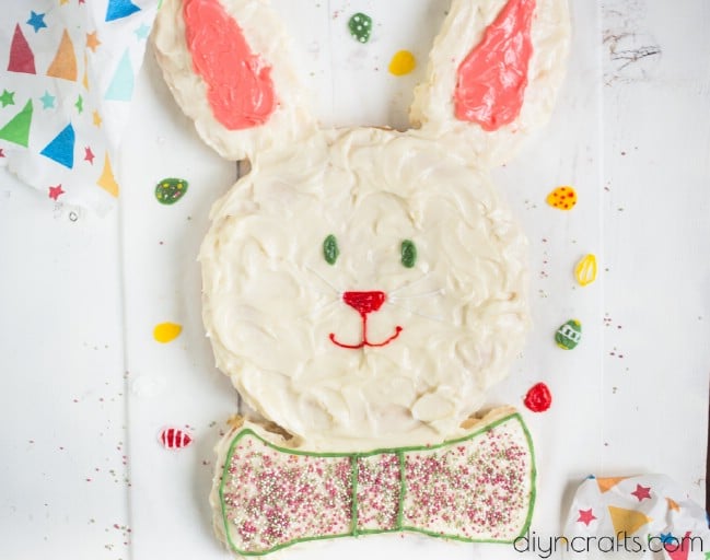 Decorating the bunny cake.