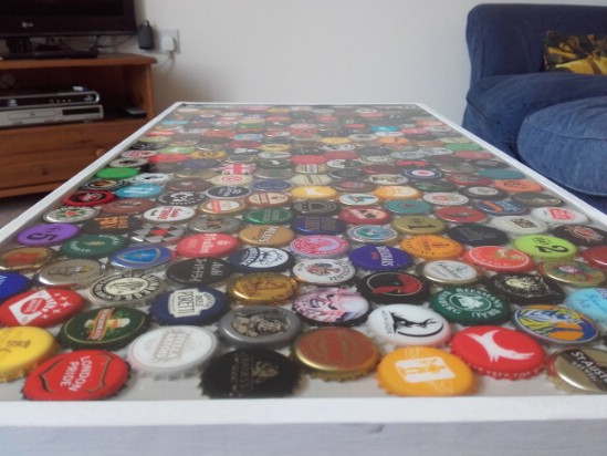 How to Create a Colorful Table Using Old Bottle Caps { Perfect Man Cave Furniture }