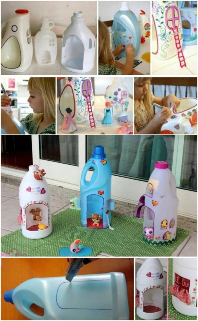 Cute DIY Dollhouse From Upcycled Laundry Bottles