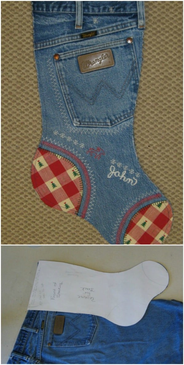 Repurposed Jeans Into Christmas Stockings