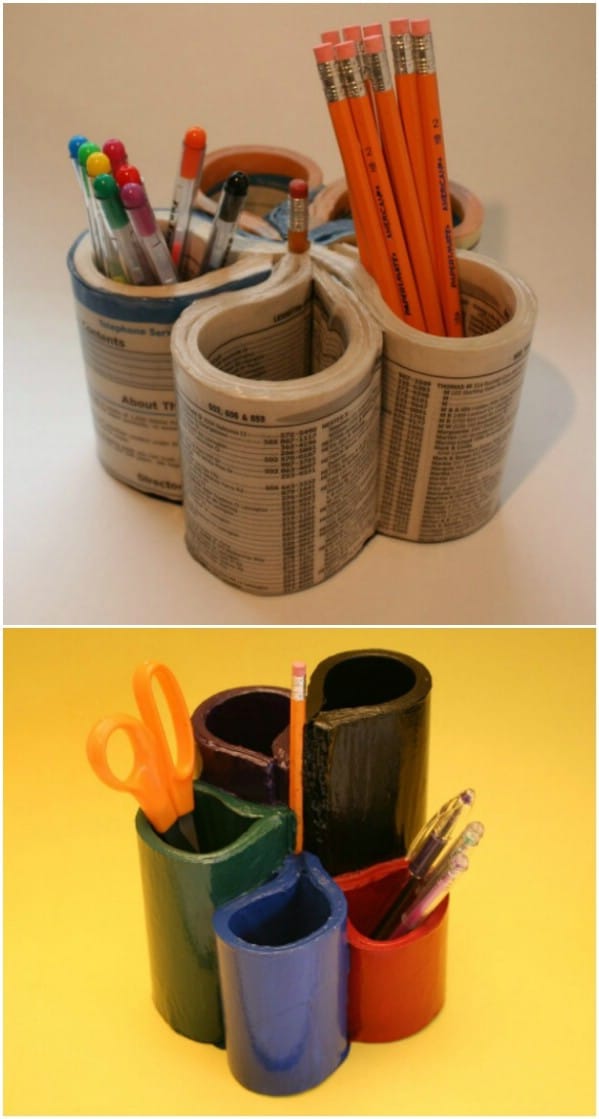 Upcycled Phone Book Turned Pen And Pencil Holder